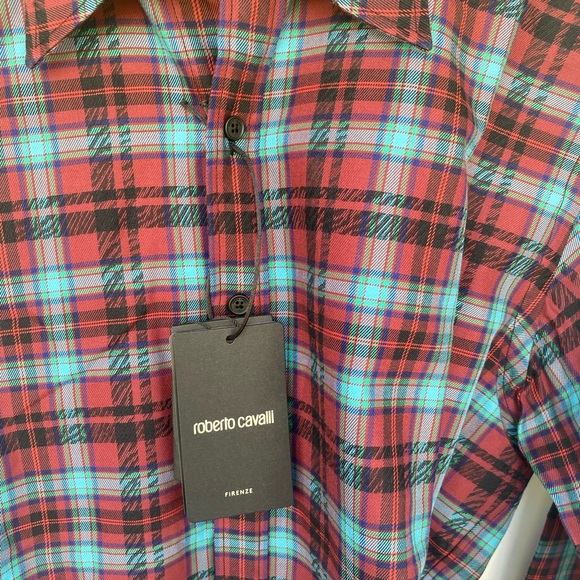 ROBERTO CAVALLI Men’s Tartan Print Logo Long Sleeve  Shirt Size 50 (US Size 40) - Picture 5 of 15